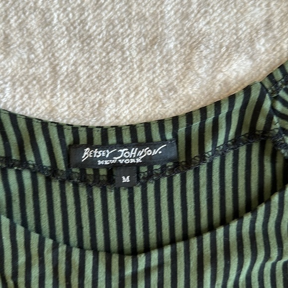 Vintage Betsey Johnson green and black striped dress size Med. - Picture 2 of 6